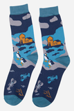 Teal Men's Coastal Scene Print Bamboo Socks