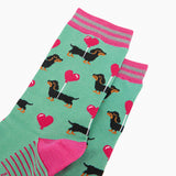Women's Bamboo Socks - Mint, Sausage Dog Love Heart Balloon: UK 3-7 | EU 36-40 | US 5-9