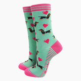 Women's Bamboo Socks - Mint, Sausage Dog Love Heart Balloon: UK 3-7 | EU 36-40 | US 5-9