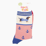 Women's Bamboo Socks - Cream, Sausage Dog Sailor Stripe: UK 3-7 | EU 36-40 | US 5-9