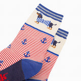 Women's Bamboo Socks - Cream, Sausage Dog Sailor Stripe: UK 3-7 | EU 36-40 | US 5-9