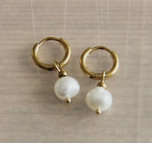 Stainless Steel Pearly Drop Earings