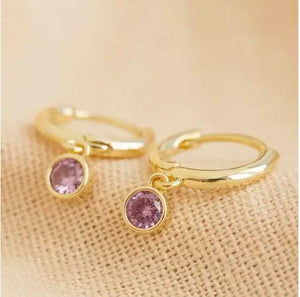 Gold February Birthstone Amethyst Huggies