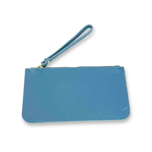 Leather Wallet with Wrist Strap - Blue